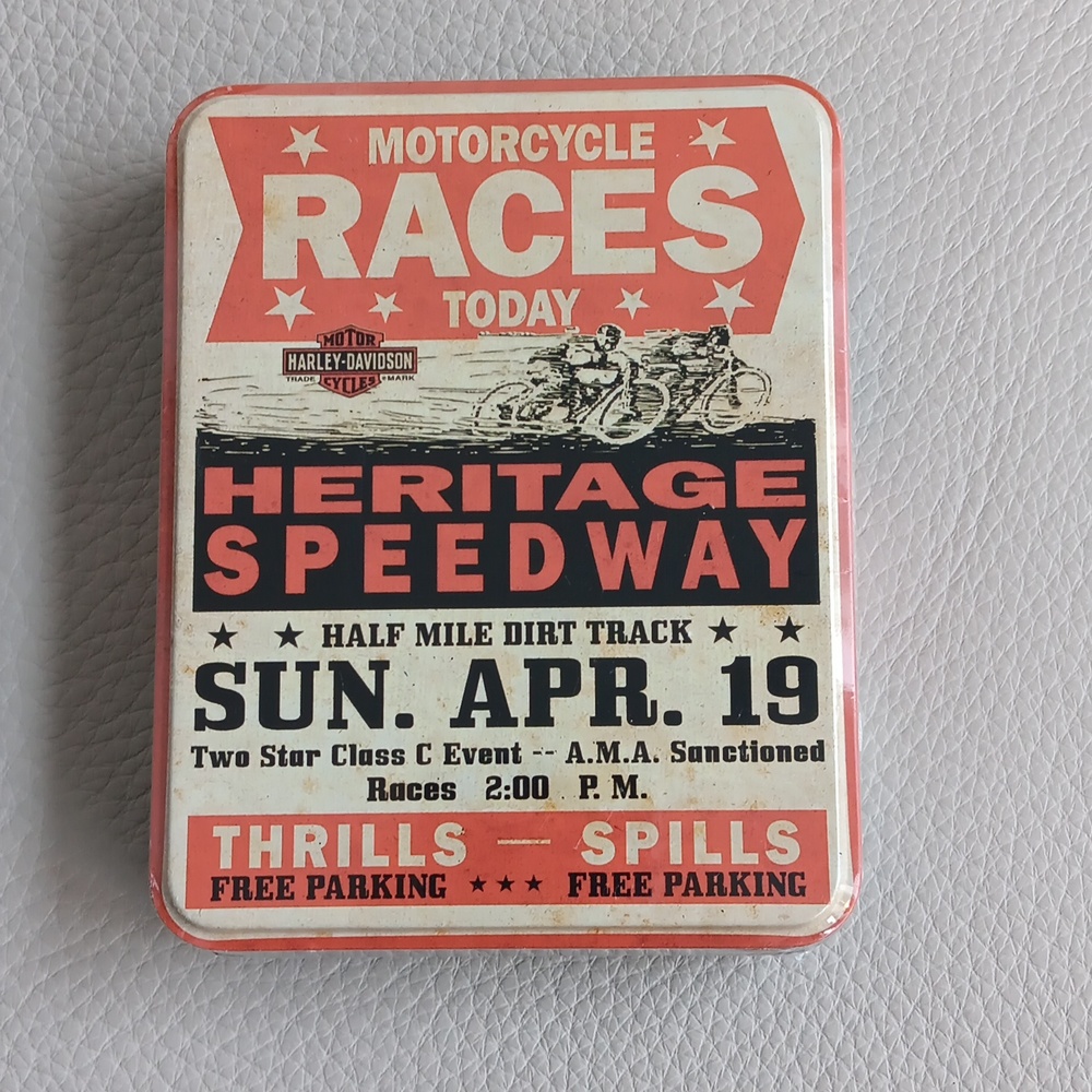 Harley Davidson Race Day Poster Card Set & Pen in Retro Style Collector Tin